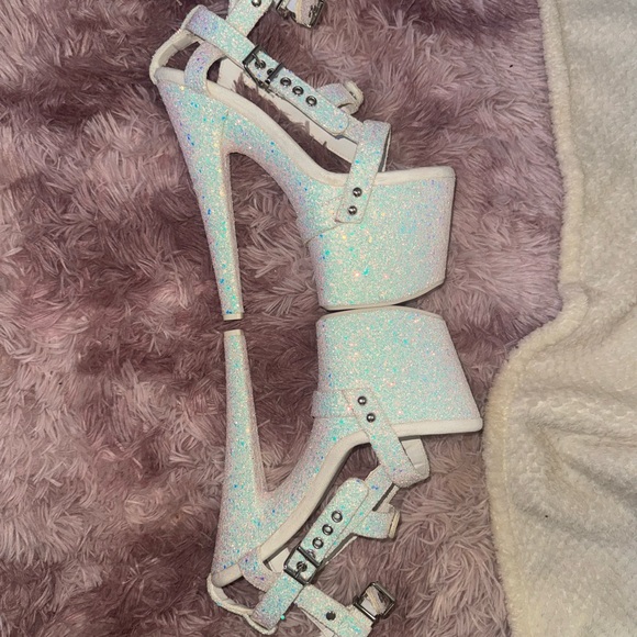 Pleaser Shoes - Pleaser Iridescent White Platform Heels